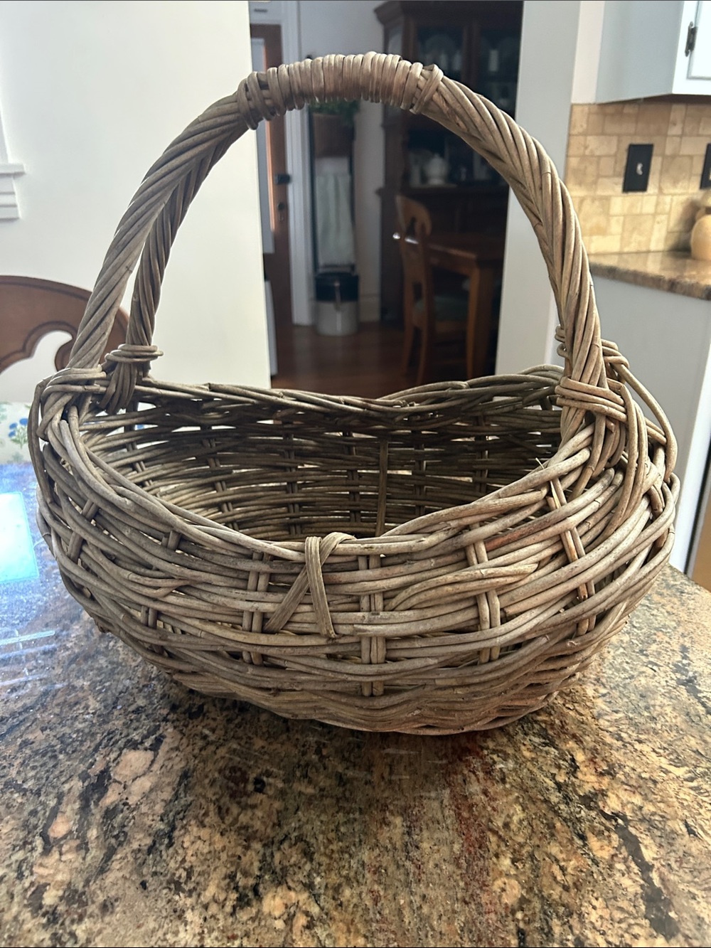 Vintage Woven Decorative Basket with Handle - Natural Brown